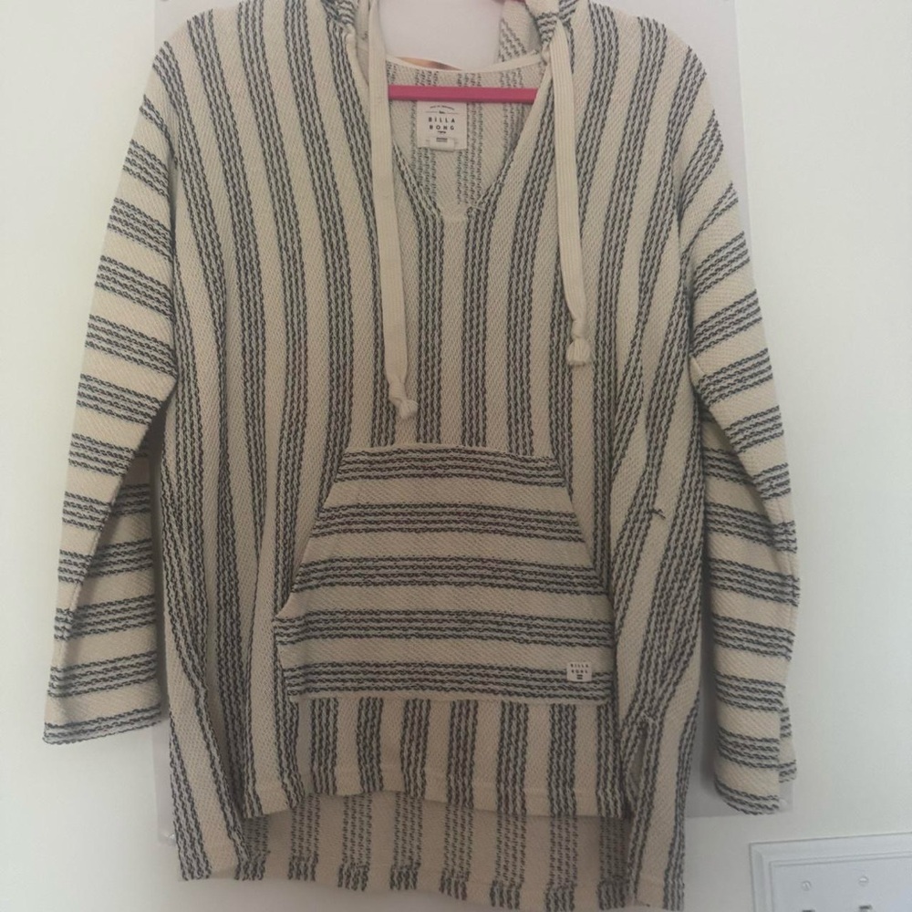Billabong Cream and Black Striped Hoodie